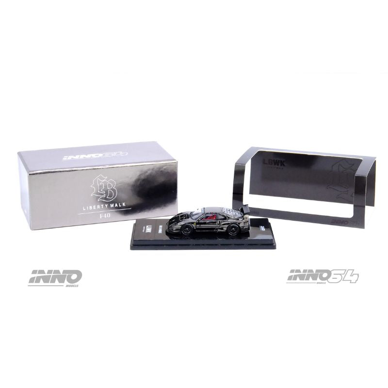 Inno64 1/64 Liberty Walk F40 Chrome Black (Pre-order) - Harla Hotwheels Diecast 