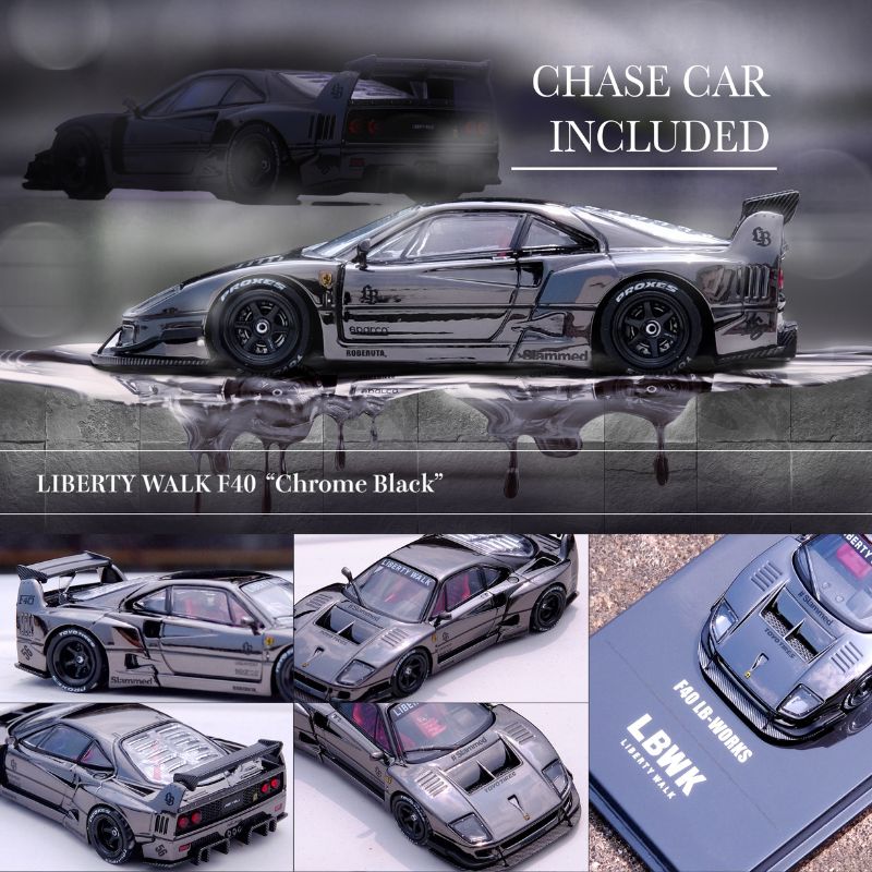 Inno64 1/64 Liberty Walk F40 Chrome Black (Pre-order) - Harla Hotwheels Diecast 