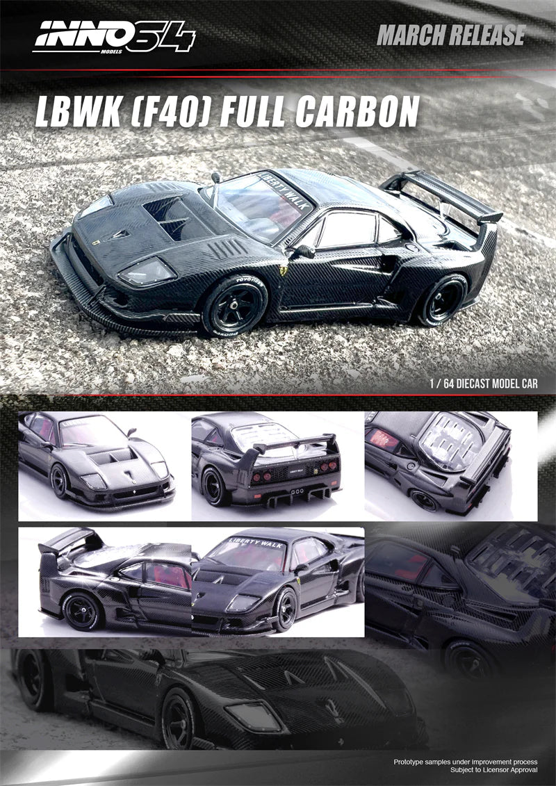 Inno64 LBWK Ferrari (F40) Black Full Carbon (Pre-order) - Harla Hotwheels Diecast 