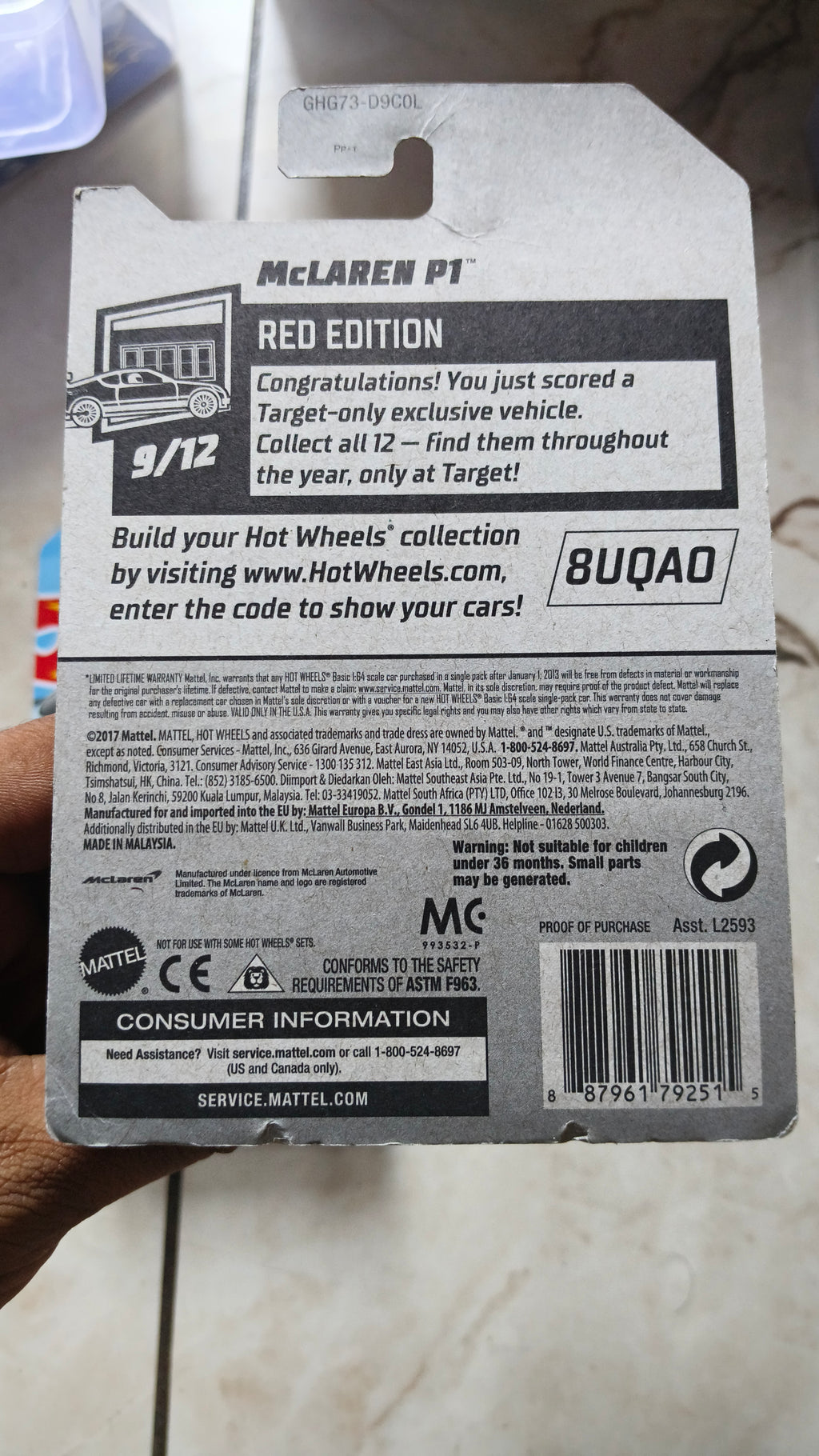 Hot Wheels McLaren P1 Red edition (US Imported) 2017 Year Card - Harla Hotwheels Diecast 