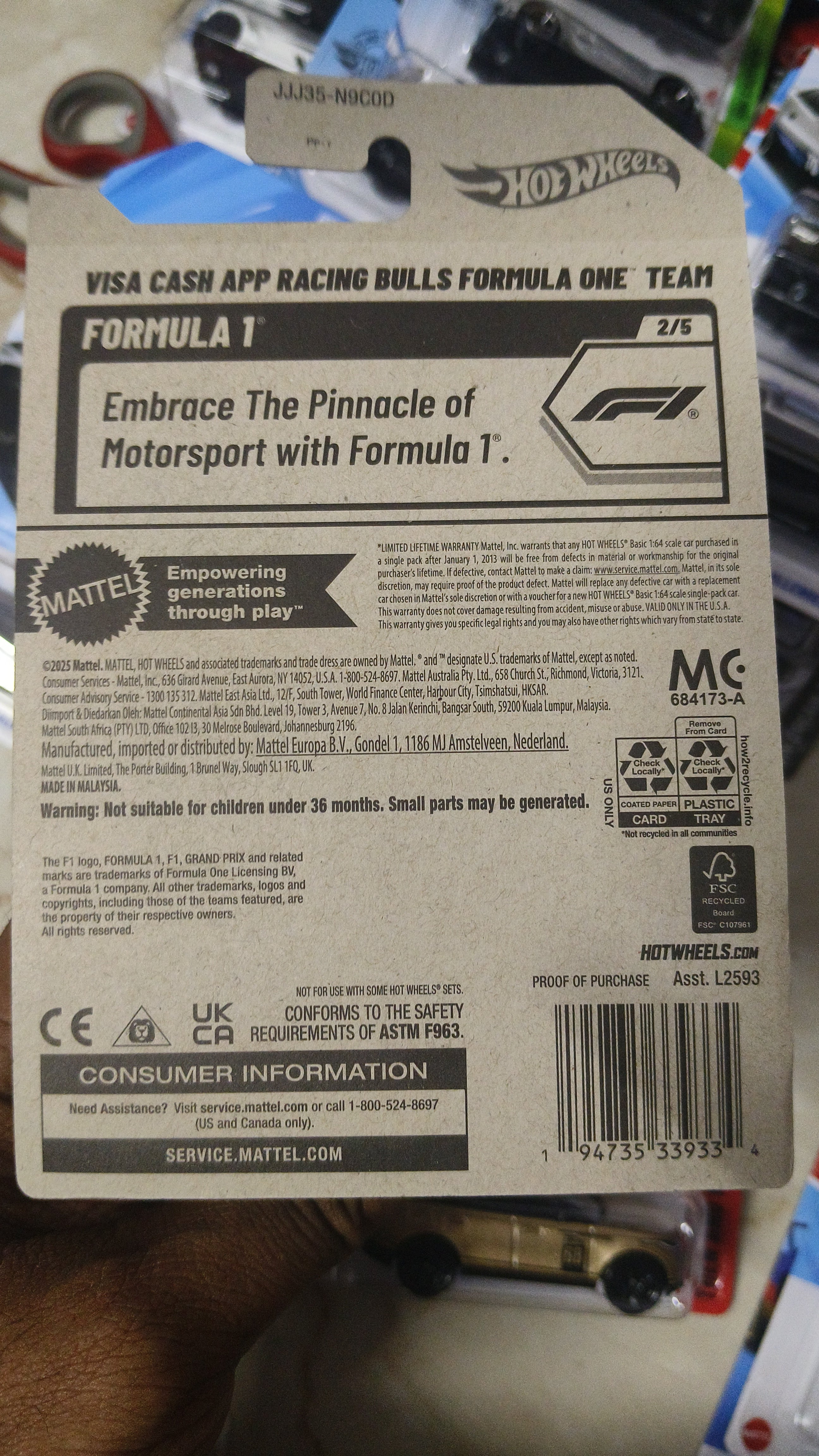 2026 Hot wheels E Case Cash App Racing Bulls Formula one (USA Card) - Harla Hotwheels Diecast 