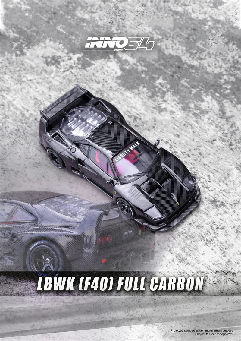 Inno64 LBWK Ferrari (F40) Black Full Carbon (Pre-order) - Harla Hotwheels Diecast 