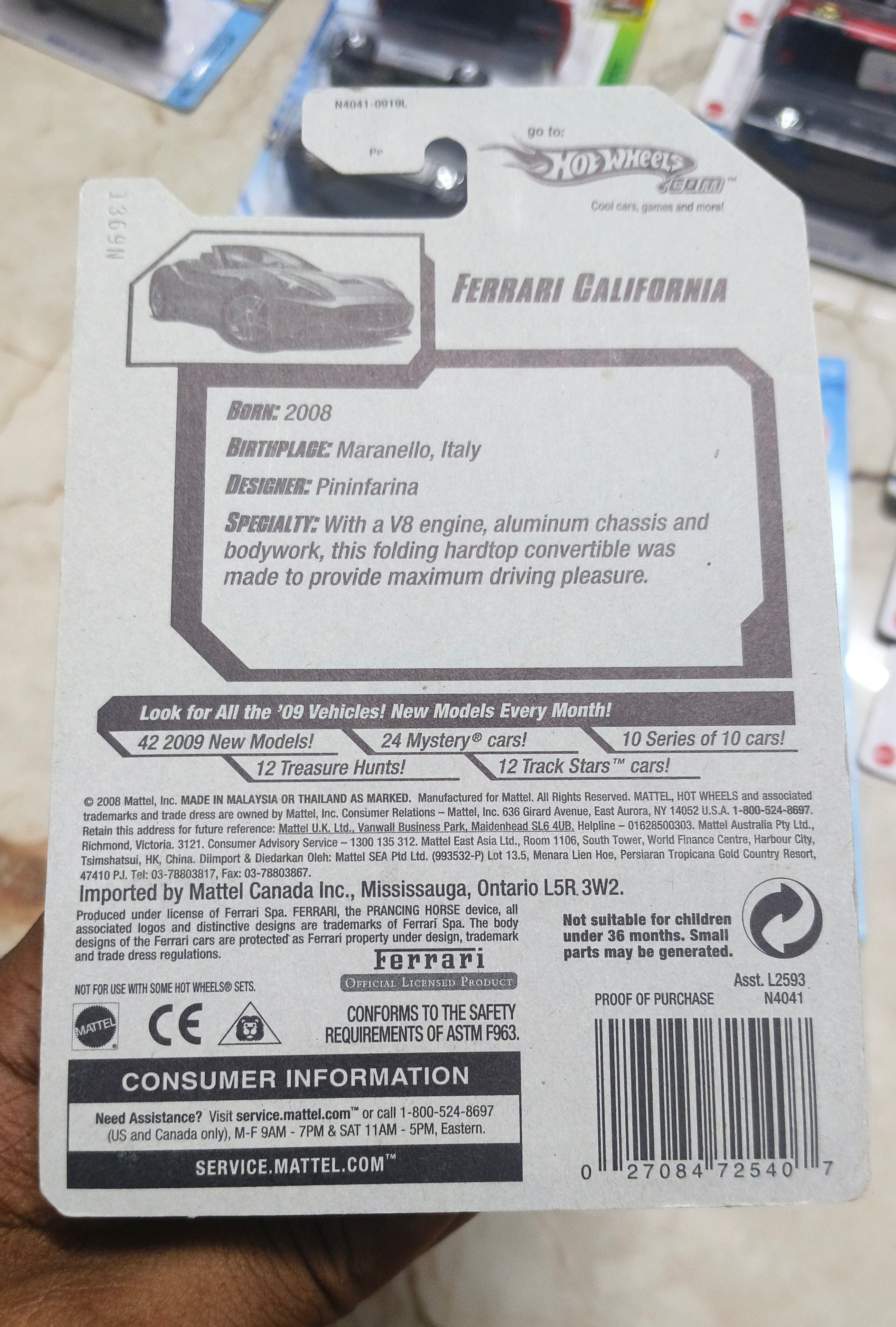 Hot Wheels Ferrari Ferrari California USA IMPORTS (2008 Year card) - Harla Hotwheels Diecast 