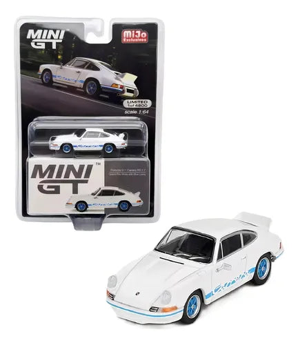 Mini GT 1:64 Porsche 911 Carrera RS 2.7 Grand Prix White with Blue Livery MINI GT