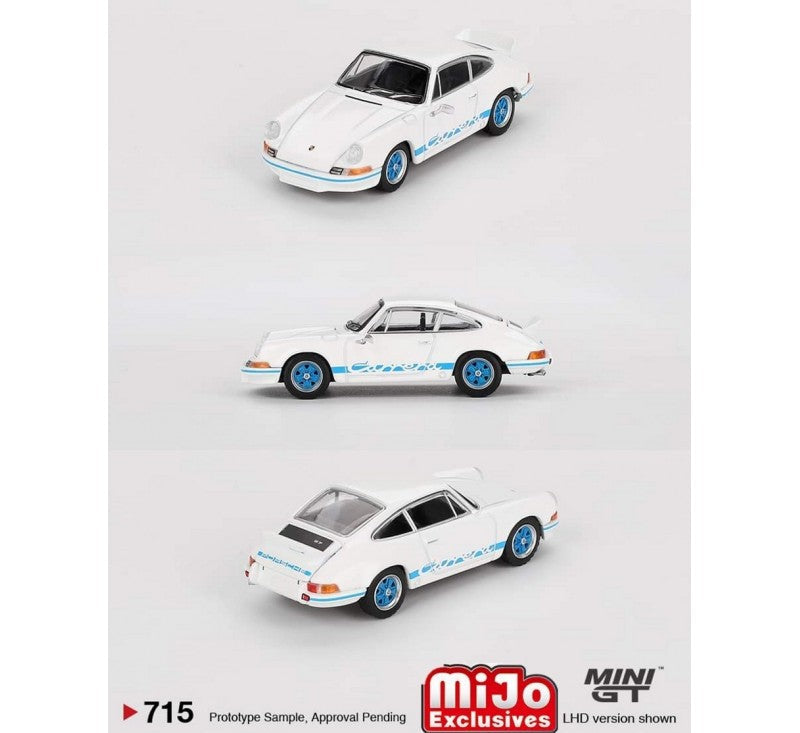 Mini GT 1:64 Porsche 911 Carrera RS 2.7 Grand Prix White with Blue Livery MINI GT